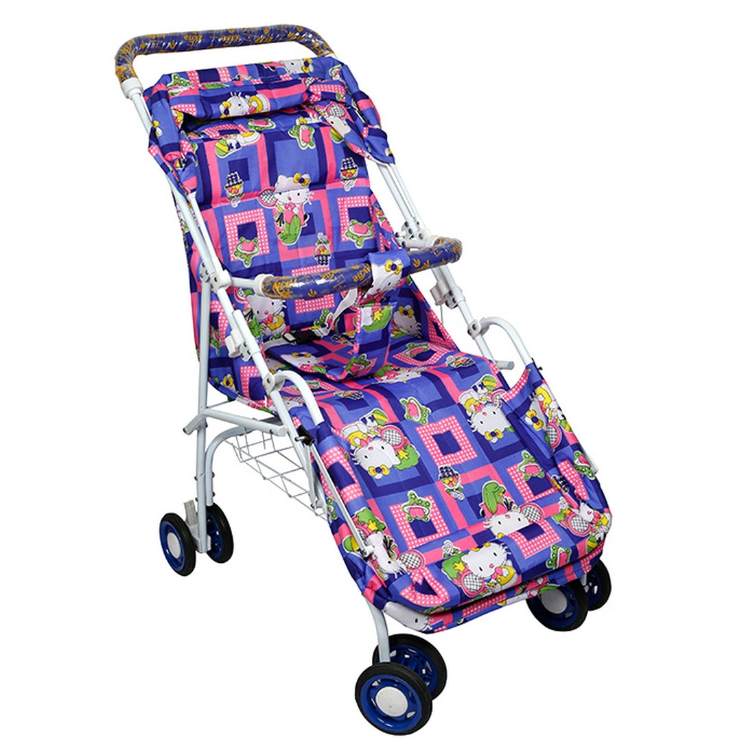Shishu Baby Stroller with Adjustable Canopy and Storage Basket (Pink Pattern)