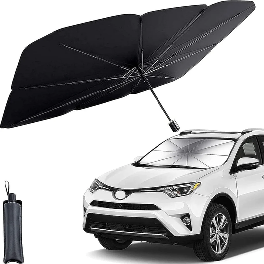 Foldable Car Windshield Sunshade Umbrella | Heat Resistant UV Protector | Compact Fold Design for All Cars | Black (Pack of 1)